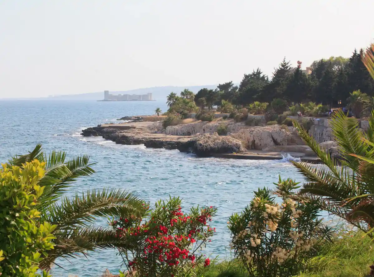 Coastline near the hotel with sea castle view